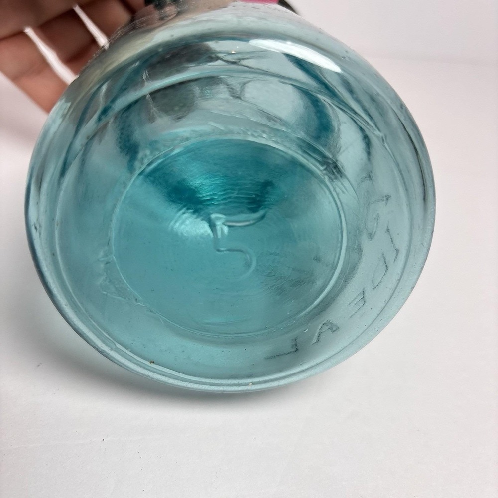 Antique Ball Ideal Aqua Blue Glass Canning Jar Wire Bail Glass Lid No. 5